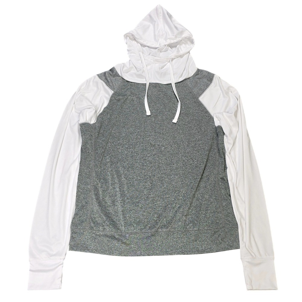 Since 1981 Raglan Hoodie Top Women's Size S Gray White Colorblock Thumbhole